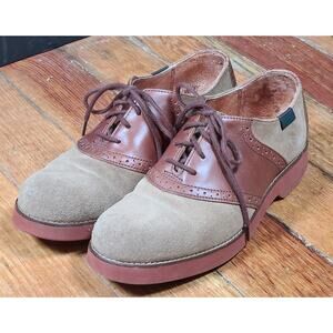 Women’s Vintage GH Bass Sage Suede Leather Saddle Oxford Shoes Tan & Brown 8 M